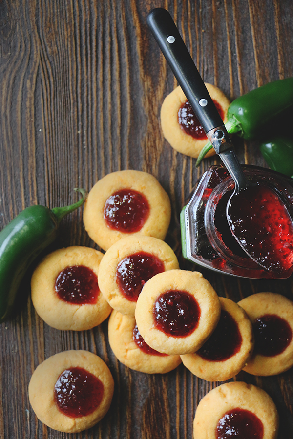 savoury cheddar jalapeno & cranberry thumbprint cookies